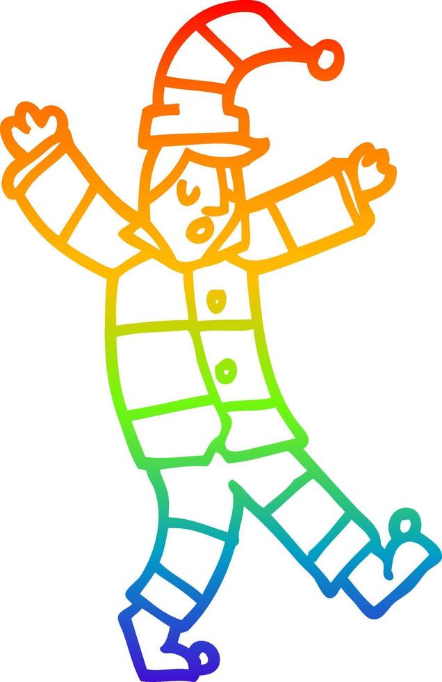 ligne de gradient arc-en-ciel dessinant un homme de dessin animé en pyjama traditionnel vecteur