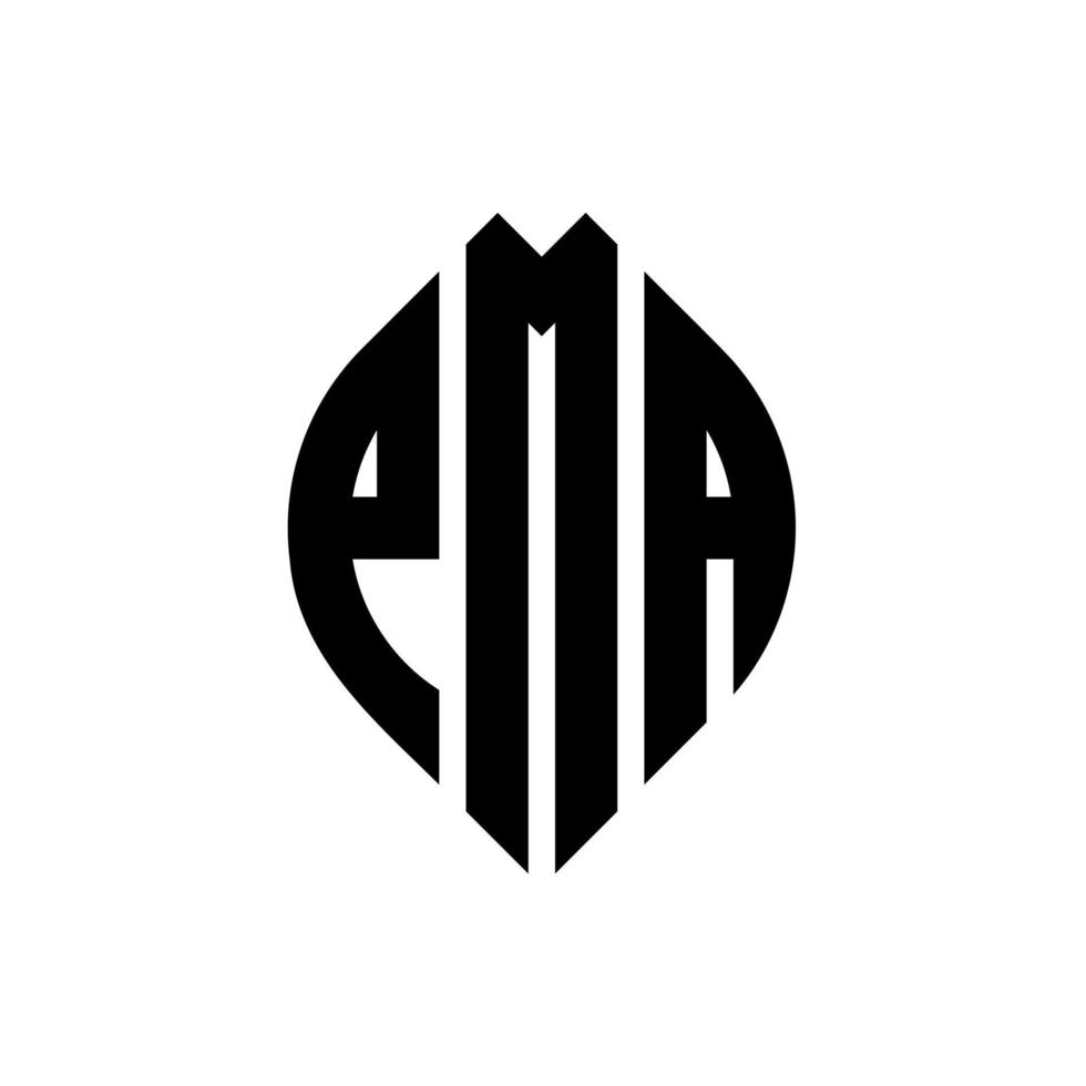 création de logo de lettre de cercle pma avec forme de cercle et d'ellipse. lettres pma ellipse avec style typographique. les trois initiales forment un logo circulaire. pma cercle emblème abstrait monogramme lettre marque vecteur. vecteur