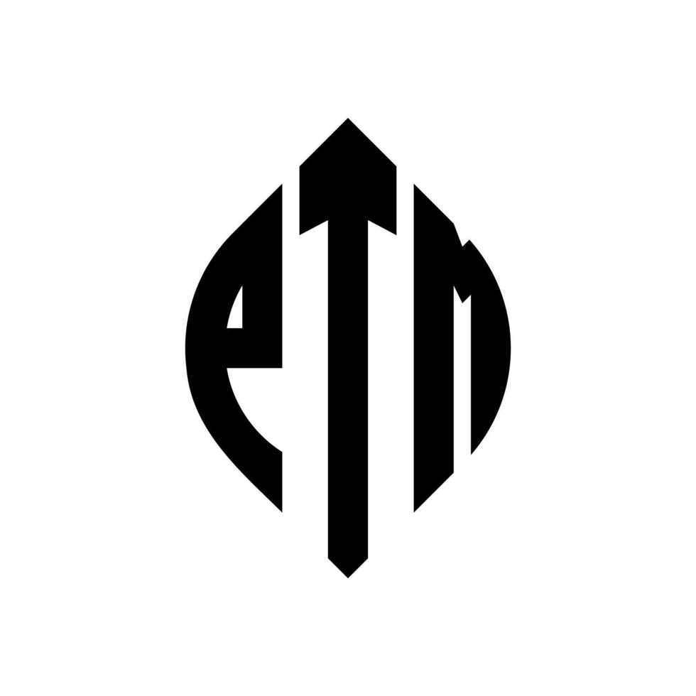 création de logo de lettre de cercle ptm avec forme de cercle et d'ellipse. lettres d'ellipse ptm avec style typographique. les trois initiales forment un logo circulaire. ptm cercle emblème abstrait monogramme lettre marque vecteur. vecteur