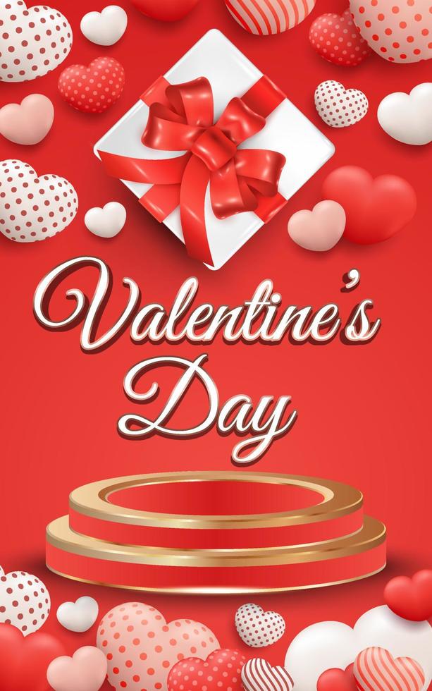 affiche ou bannière de vente saint valentin avec boîte gif et coeur doux vecteur