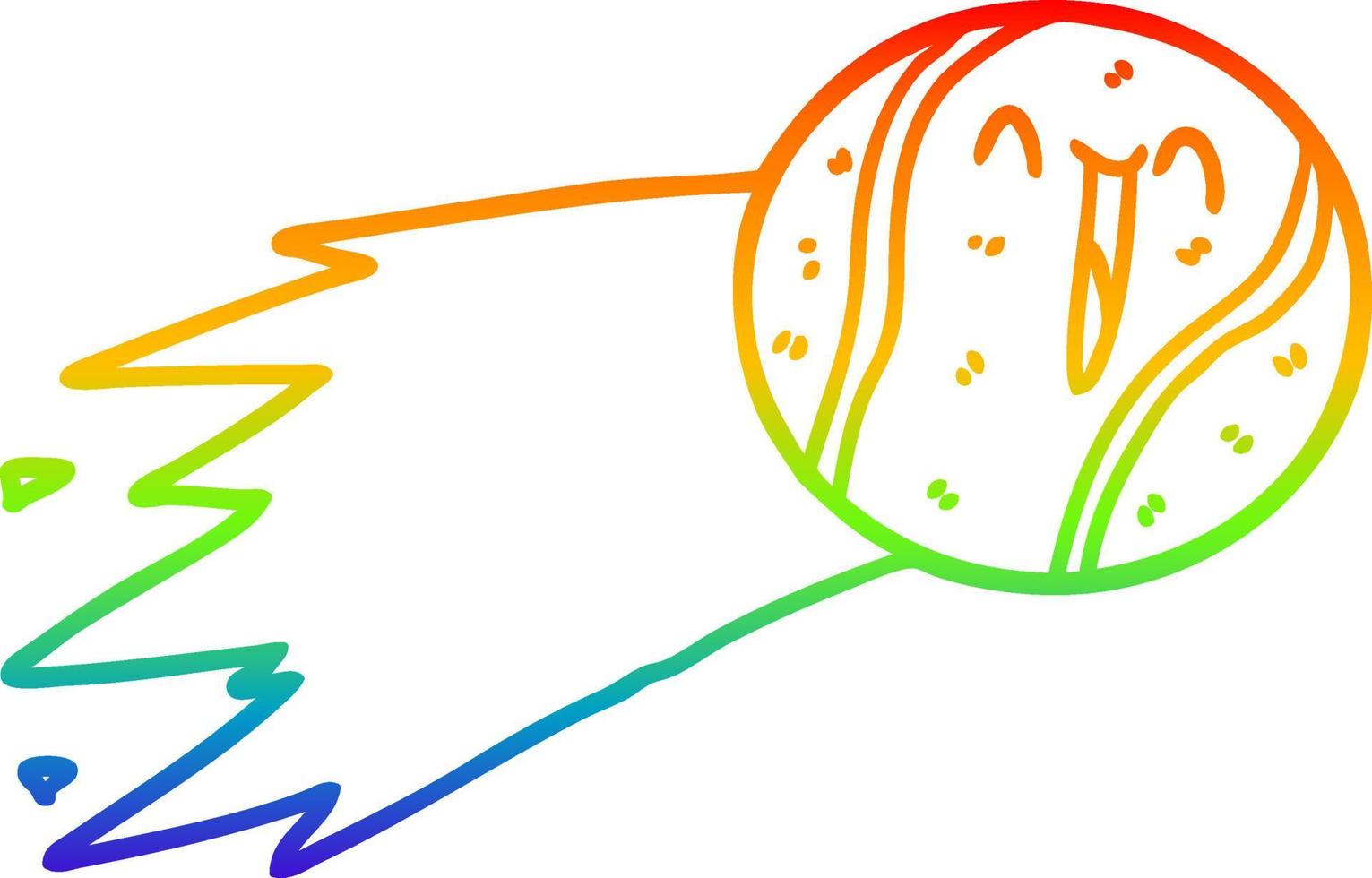 dessin de ligne de gradient arc en ciel dessin animé de balle de tennis volante vecteur