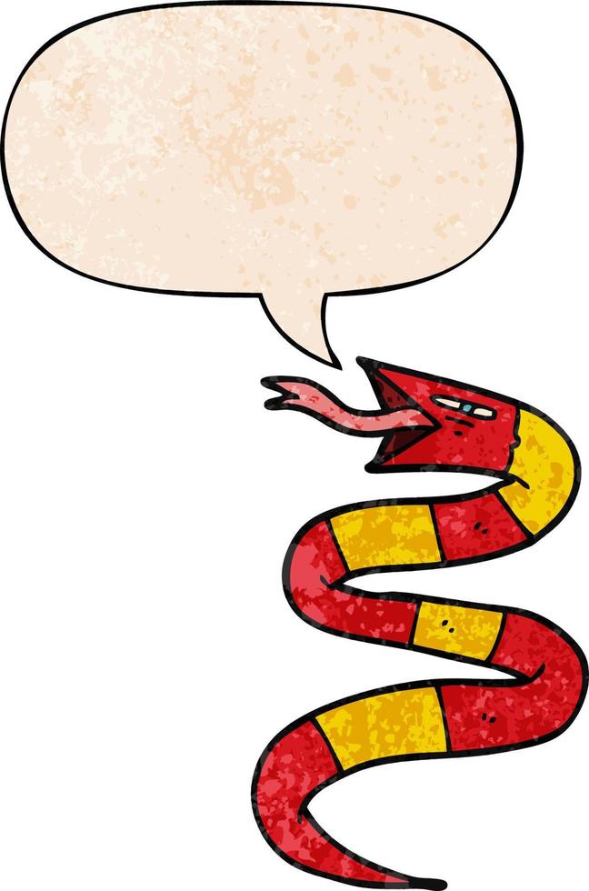 serpent de dessin animé sifflant et bulle de dialogue dans un style de texture rétro vecteur