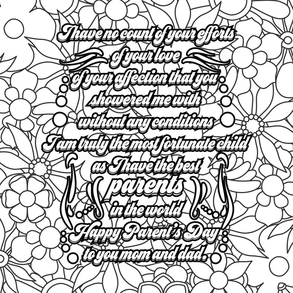 conception de la page de coloriage des citations de la fête des parents. conception de pages à colorier inspirantes. vecteur