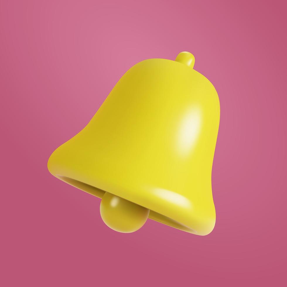 vecteur de cloche 3d réaliste avec couleur jaune et arrière-plan blanc, rendu de forme vectorielle pour l'affichage de la notification