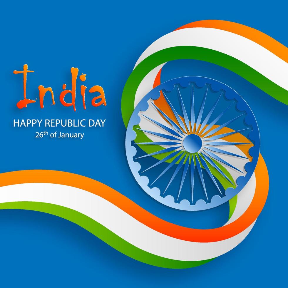 fête de l'indépendance de l'inde, 15 août texte en caractères safran avec éléments de l'inde et roue ashok bleue sur fond de couleur vecteur