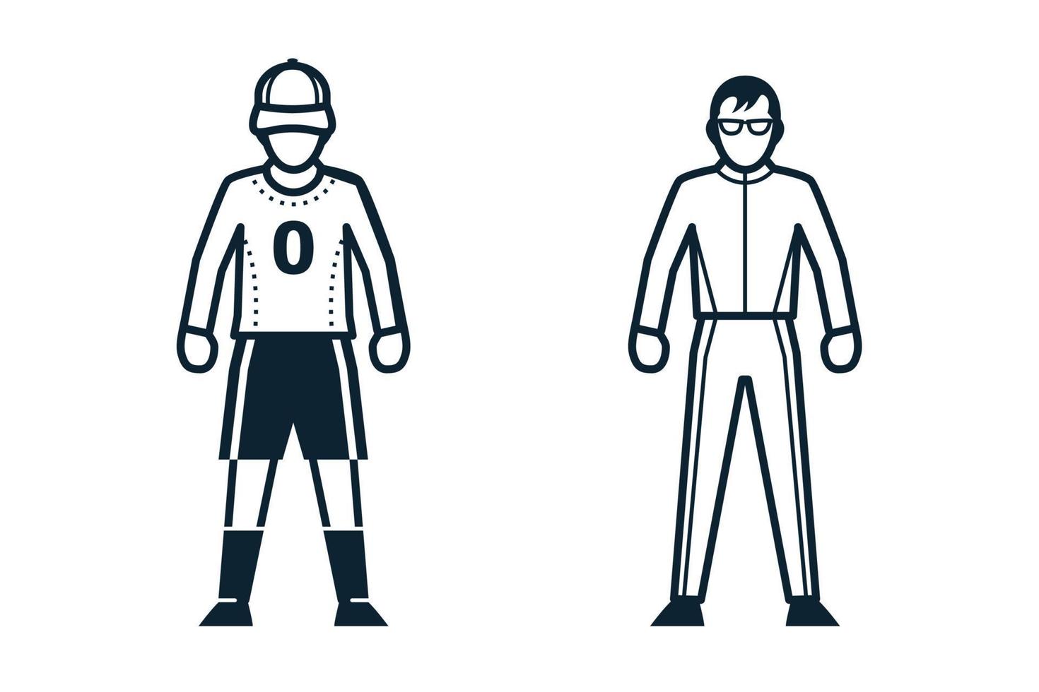 joueur de football, icônes de personnes et de vêtements avec fond blanc vecteur
