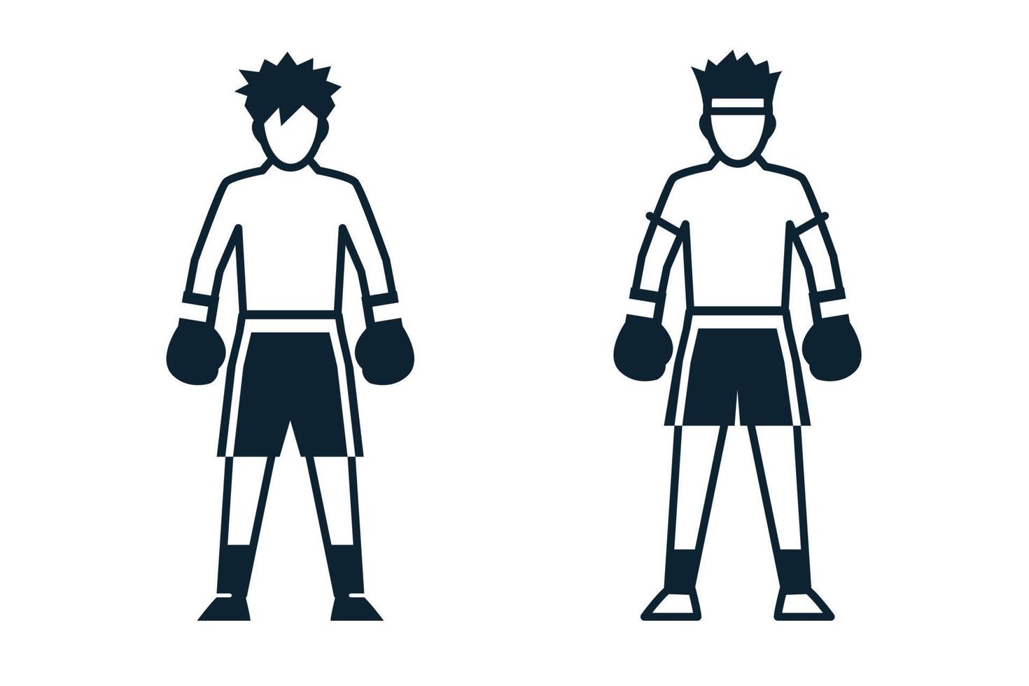 boxe thaïlandaise, muaythai, boxe, joueur de sport, icônes de personnes et de vêtements avec fond blanc vecteur