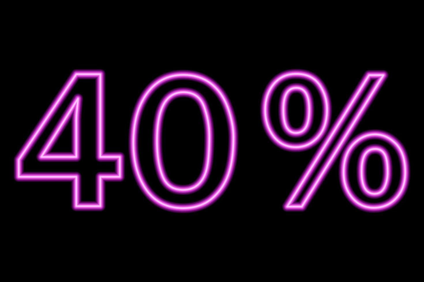 Inscription à 40 % sur fond noir. ligne rose dans un style néon. vecteur