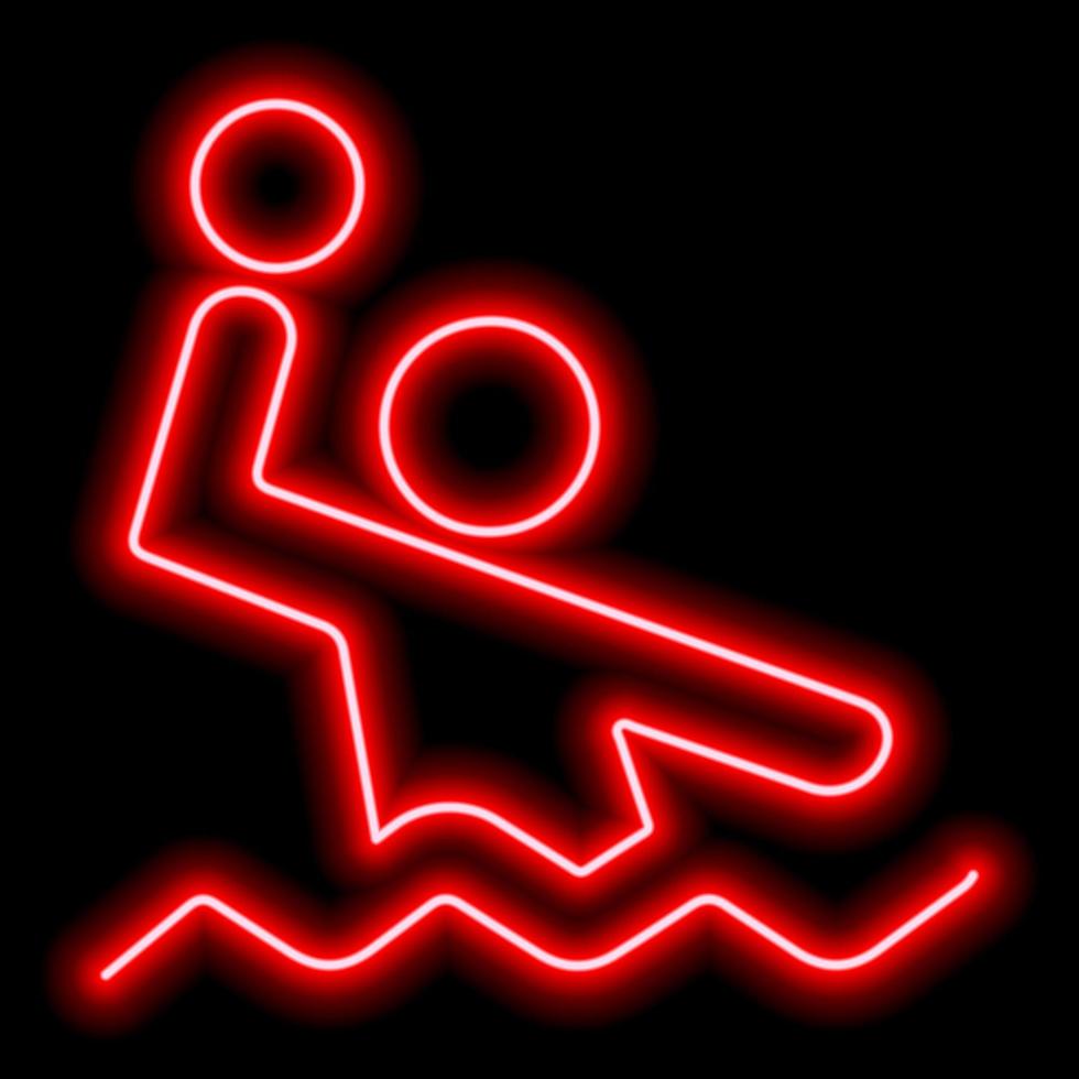 Silhouette rouge néon de l'homme jouant au water-polo sur fond noir vecteur