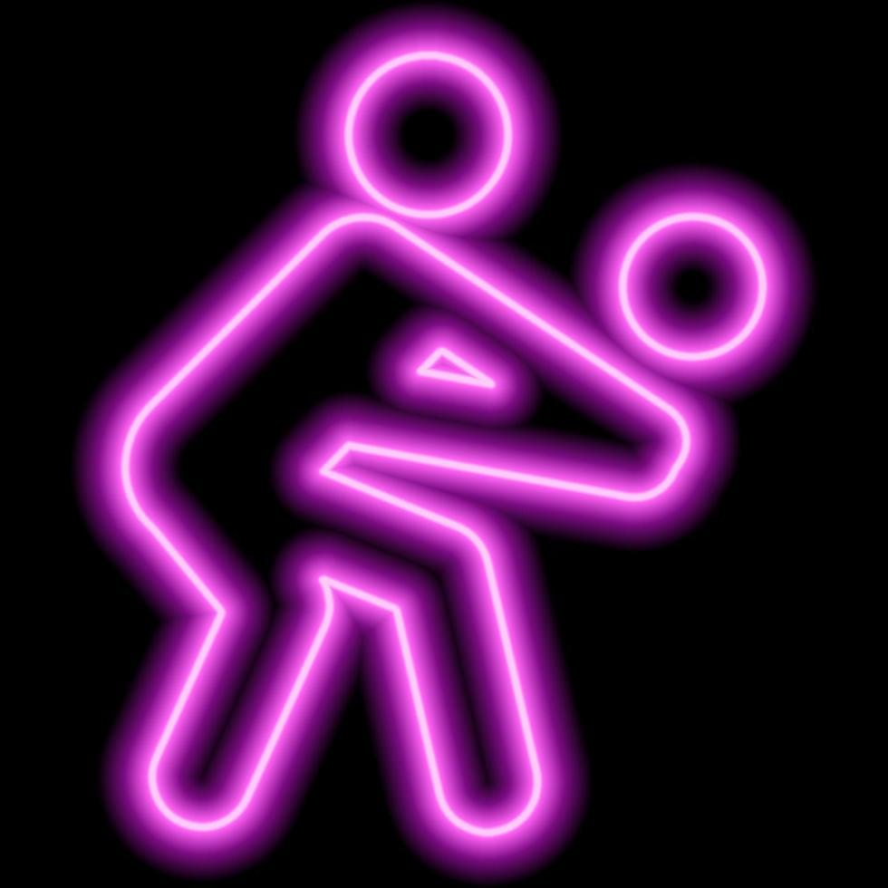 silhouette rose néon de volleyeur frappant la balle sur fond noir vecteur