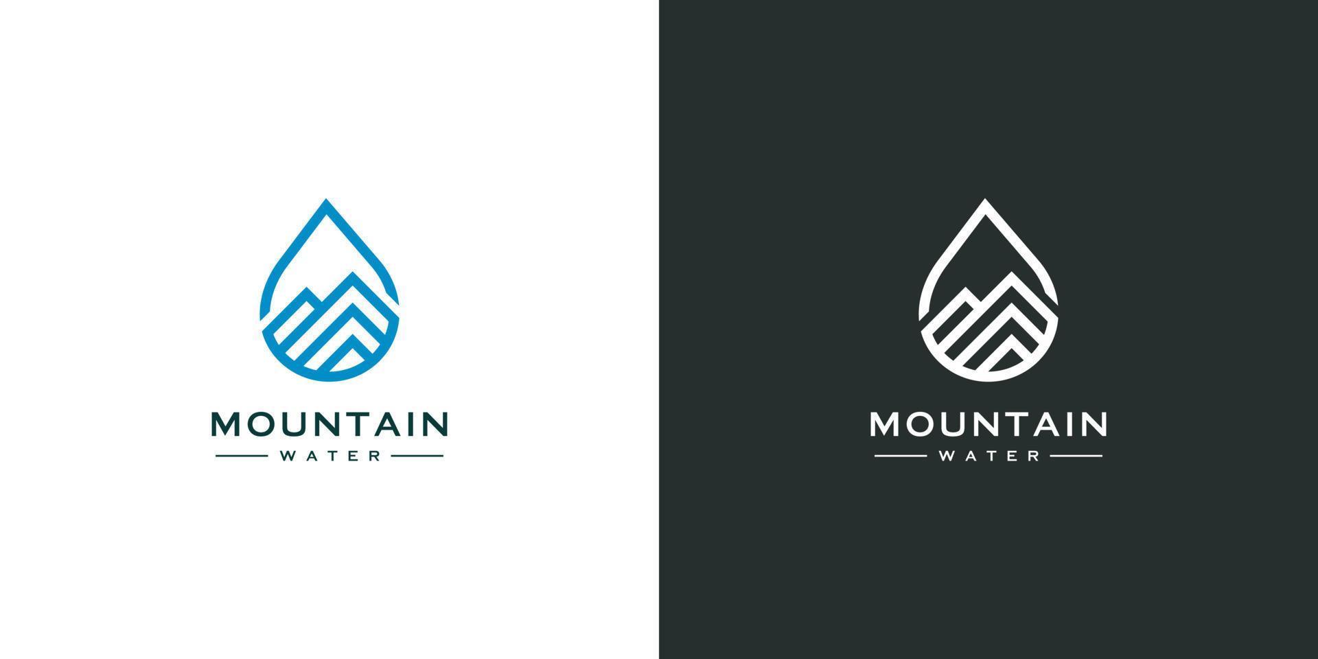 montagne minimaliste avec création de logo de goutte d'eau vecteur