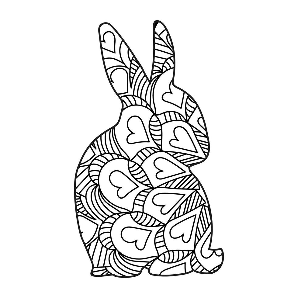 conception d'illustration vectorielle de coloriage de mandala de lapin mignon. vecteur