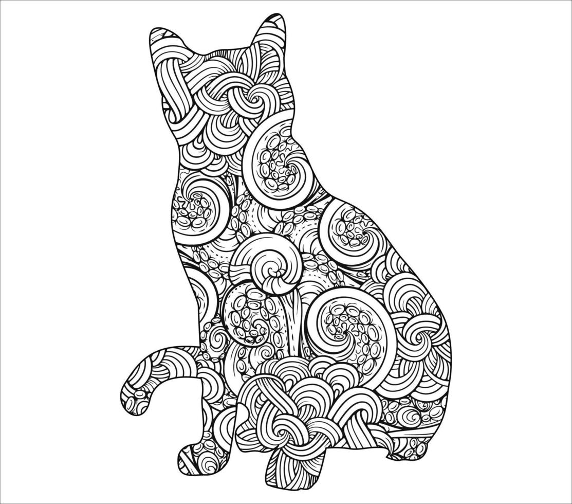 conception d'illustration vectorielle de coloriage de mandala de chat mignon. vecteur