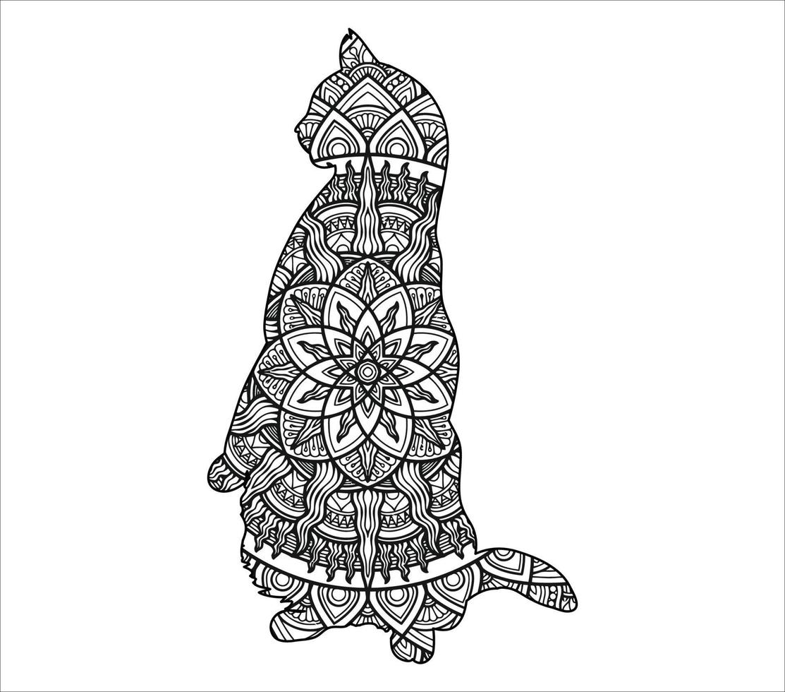 conception d'illustration vectorielle de coloriage de mandala de chat mignon. vecteur