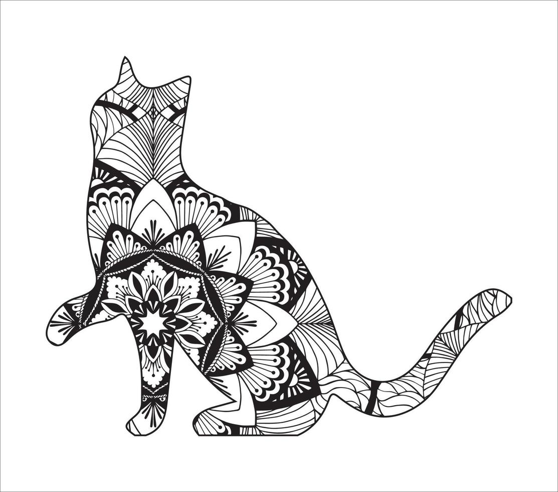 conception d'illustration vectorielle de coloriage de mandala de chat mignon. vecteur