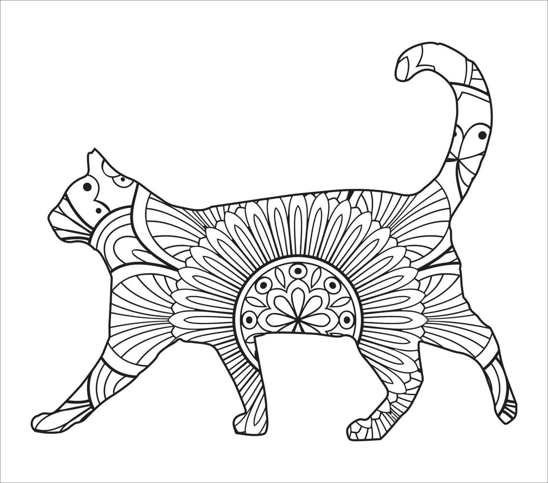 conception d'illustration vectorielle de coloriage de mandala de chat mignon. vecteur