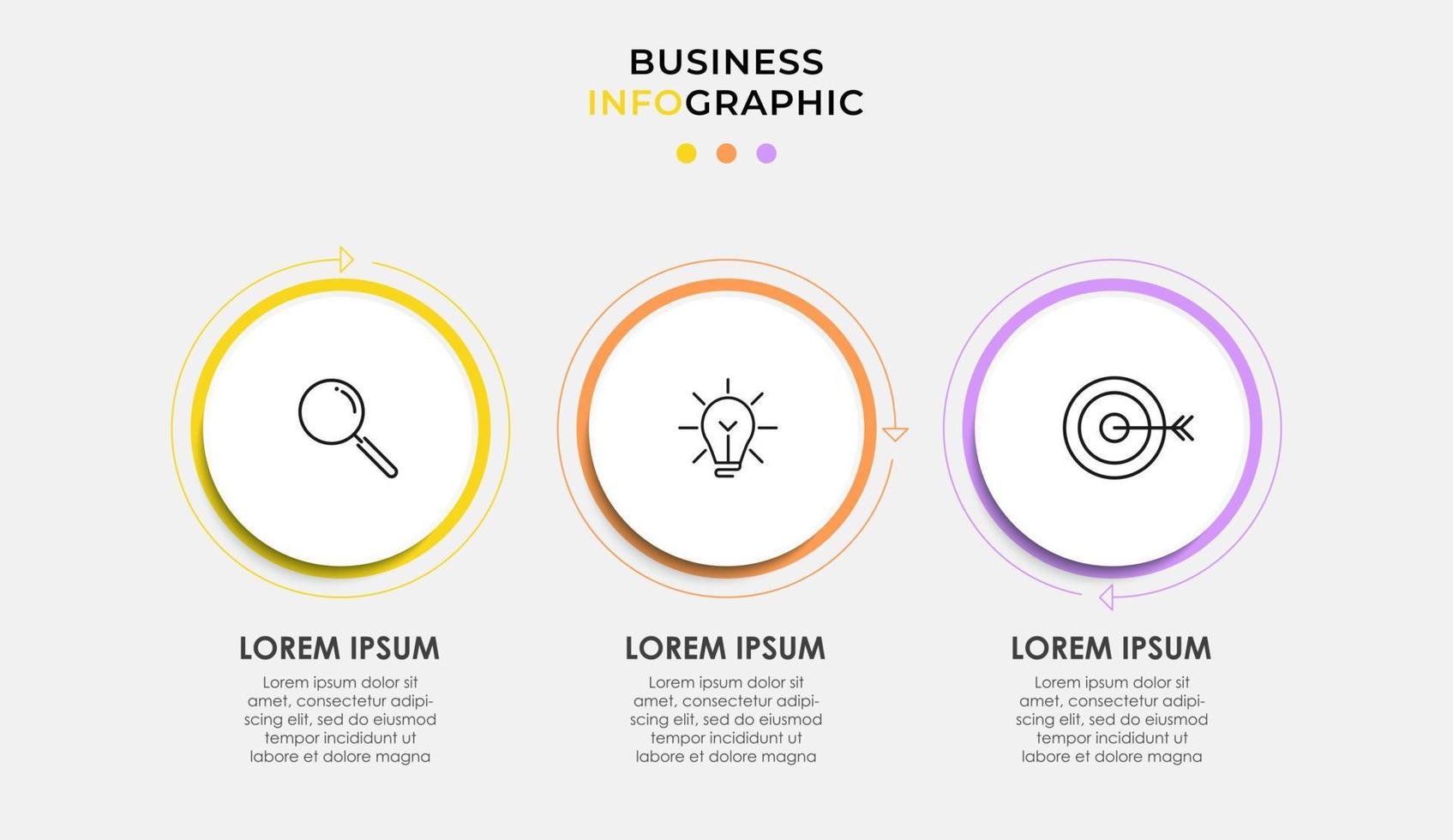 modèle d'entreprise de conception infographique vectorielle avec icônes et 3 options ou étapes. peut être utilisé pour le diagramme de processus, les présentations, la mise en page du flux de travail, la bannière, l'organigramme, le graphique d'informations vecteur