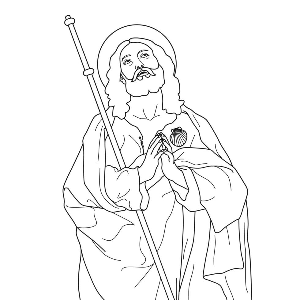 saint james le plus grand apôtre contour d'illustration vectorielle monochrome vecteur