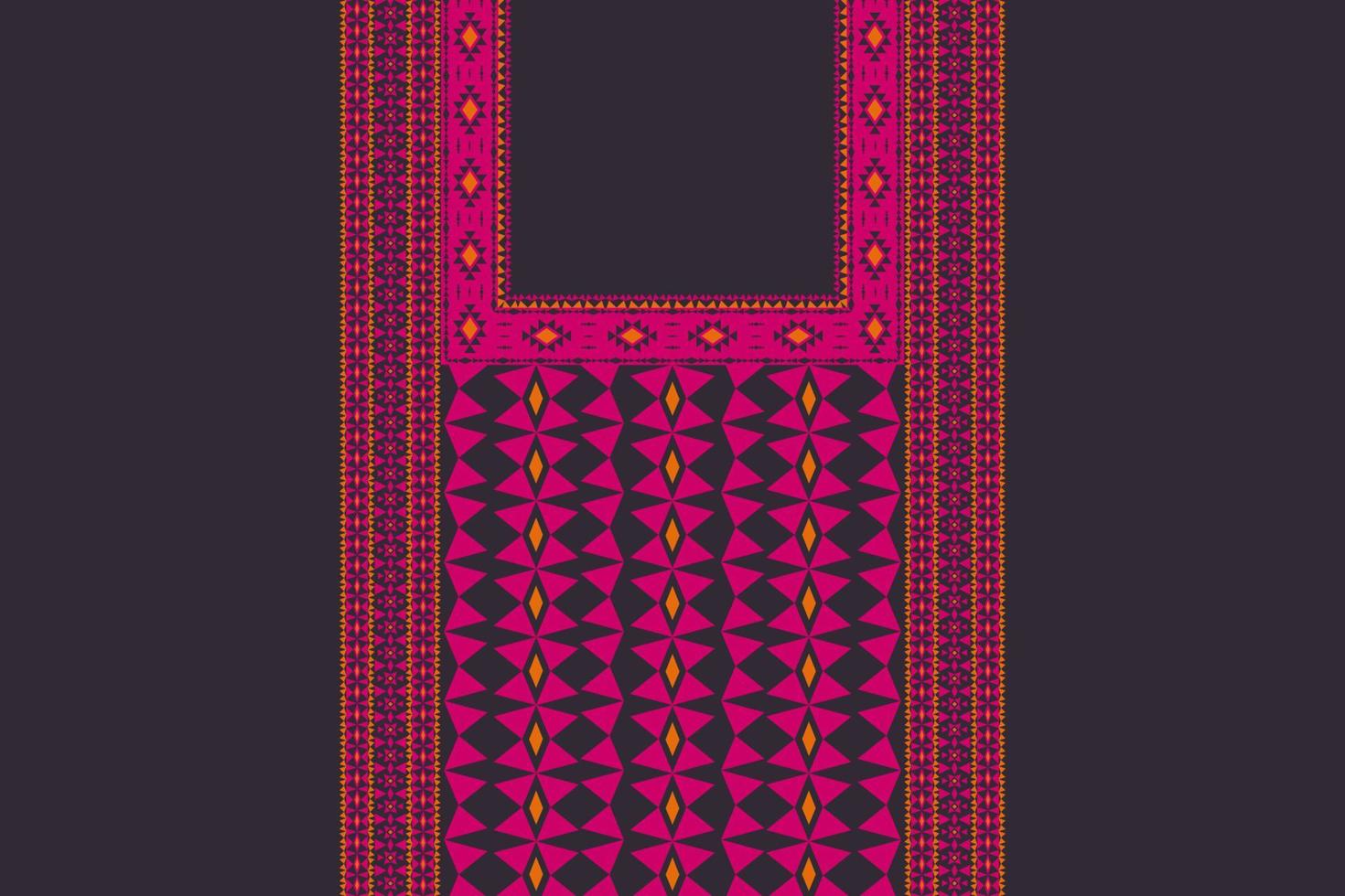 motif de broderie de cou en forme de triangle géométrique aztèque design fond de couleur rose noir. mode d'art tribal pour les chemises. vecteur