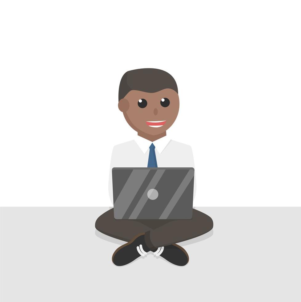 homme d'affaires travail africain par personnage de conception d'ordinateur portable sur fond blanc vecteur