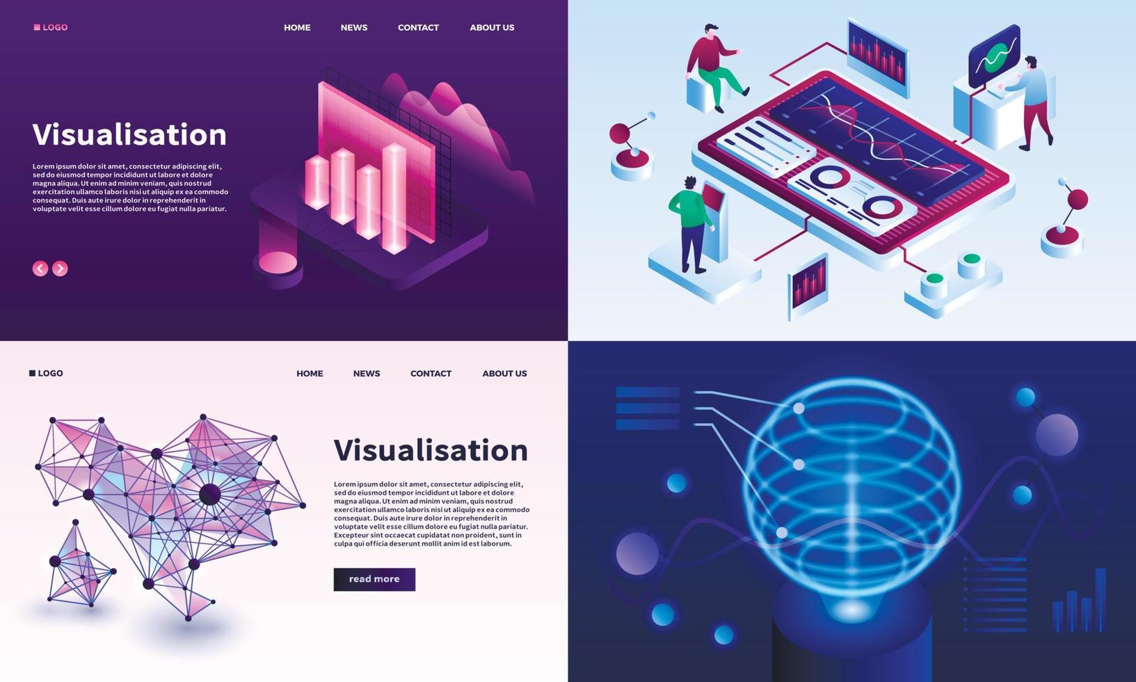 ensemble de bannières de visualisation, style isométrique vecteur