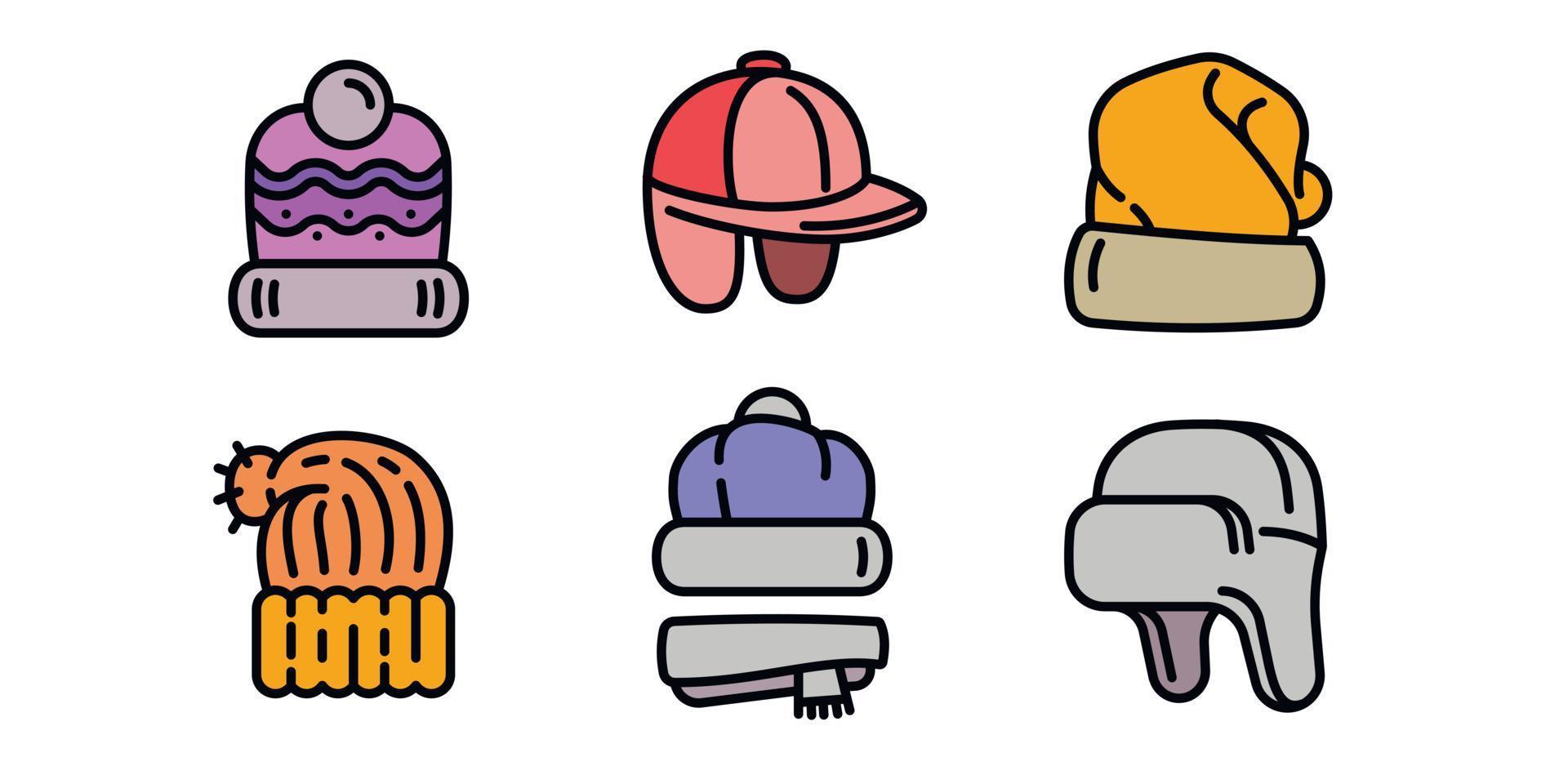 ensemble d'icônes de couvre-chef d'hiver, style de contour vecteur