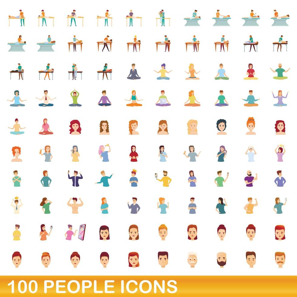 Ensemble d'icônes de 100 personnes, style dessin animé vecteur