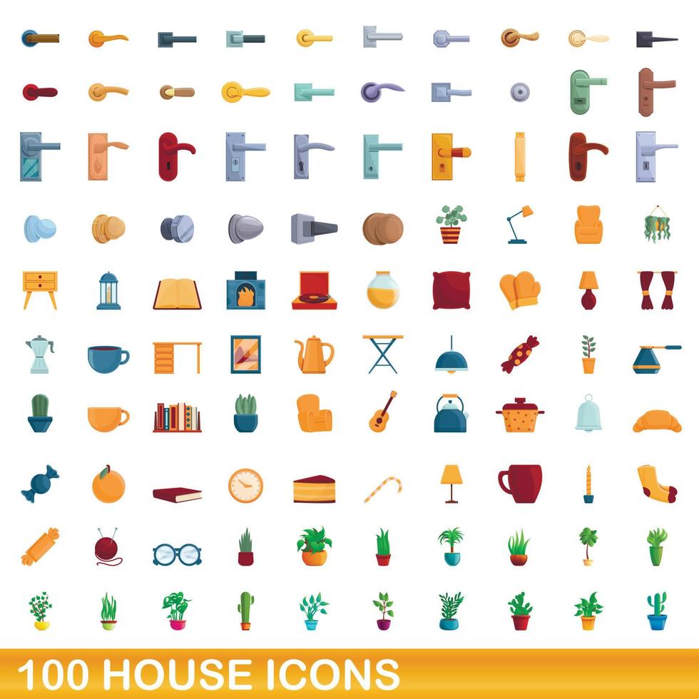 Ensemble de 100 icônes de maison, style dessin animé vecteur