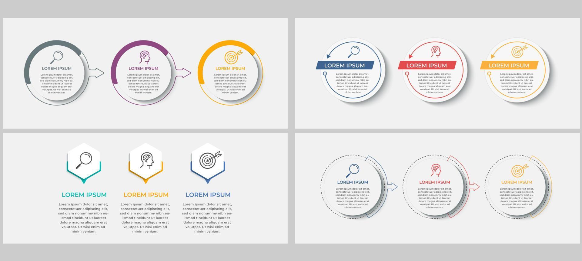 ensemble d'infographies d'entreprise avec 3 options ou étapes vecteur