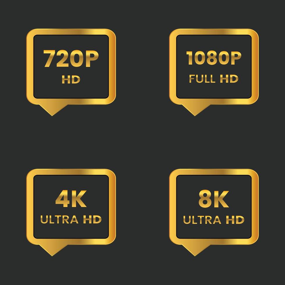 8k ultra hd, 4k ultra hd, 1080p full hd, bouton de résolution hd 720p vecteur