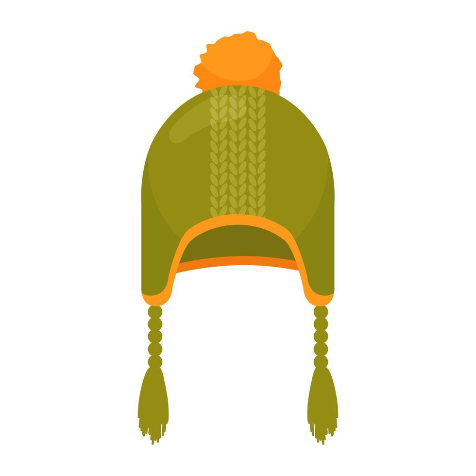 chapeau vert d'automne ou d'hiver pour enfants de dessin animé avec des oreilles. clipart vectoriel pour la conception d'automne ou d'hiver.