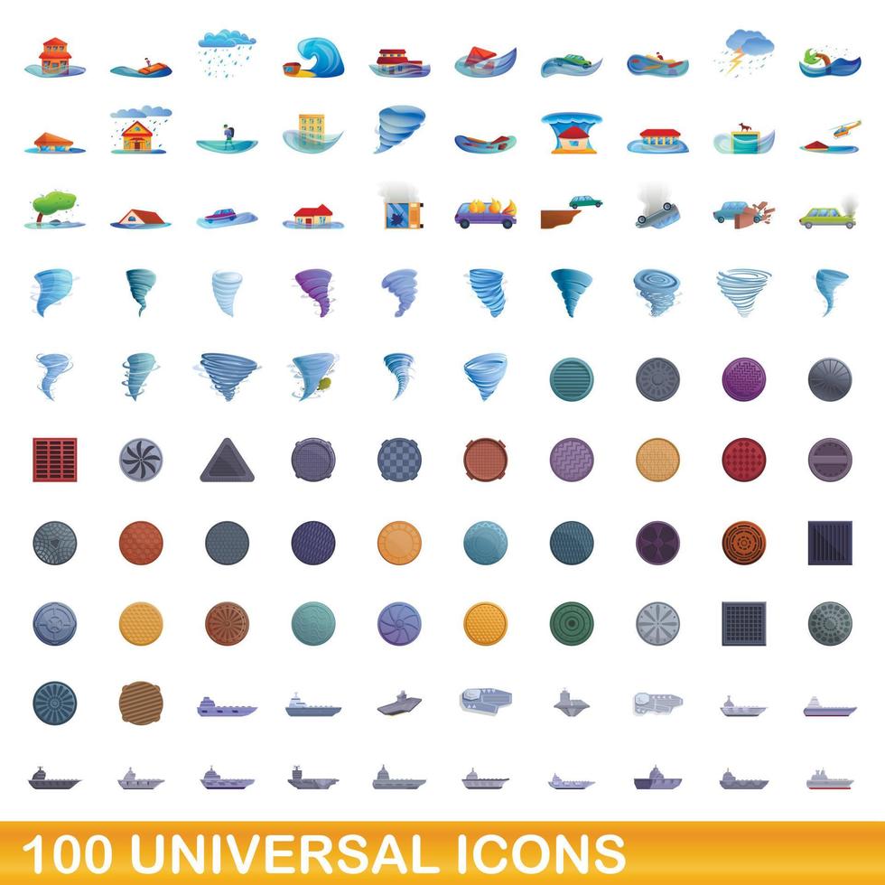 Ensemble de 100 icônes universelles, style dessin animé vecteur