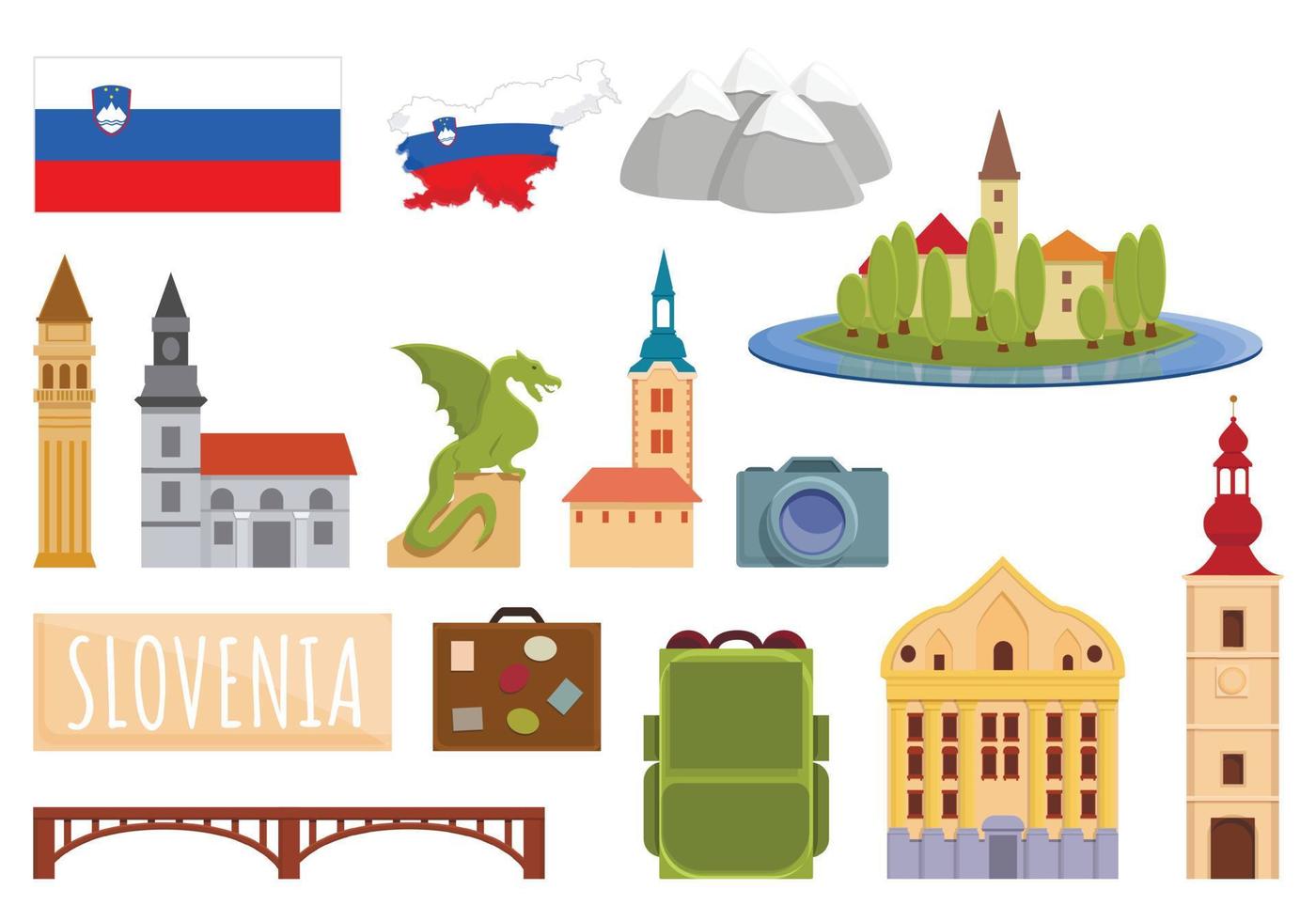 ensemble d'icônes de slovénie, style dessin animé vecteur