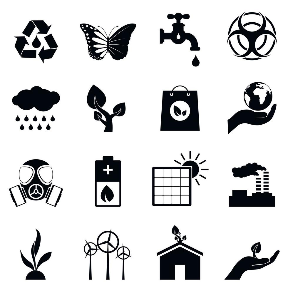 ensemble d'icônes noires d'écologie universelle vecteur
