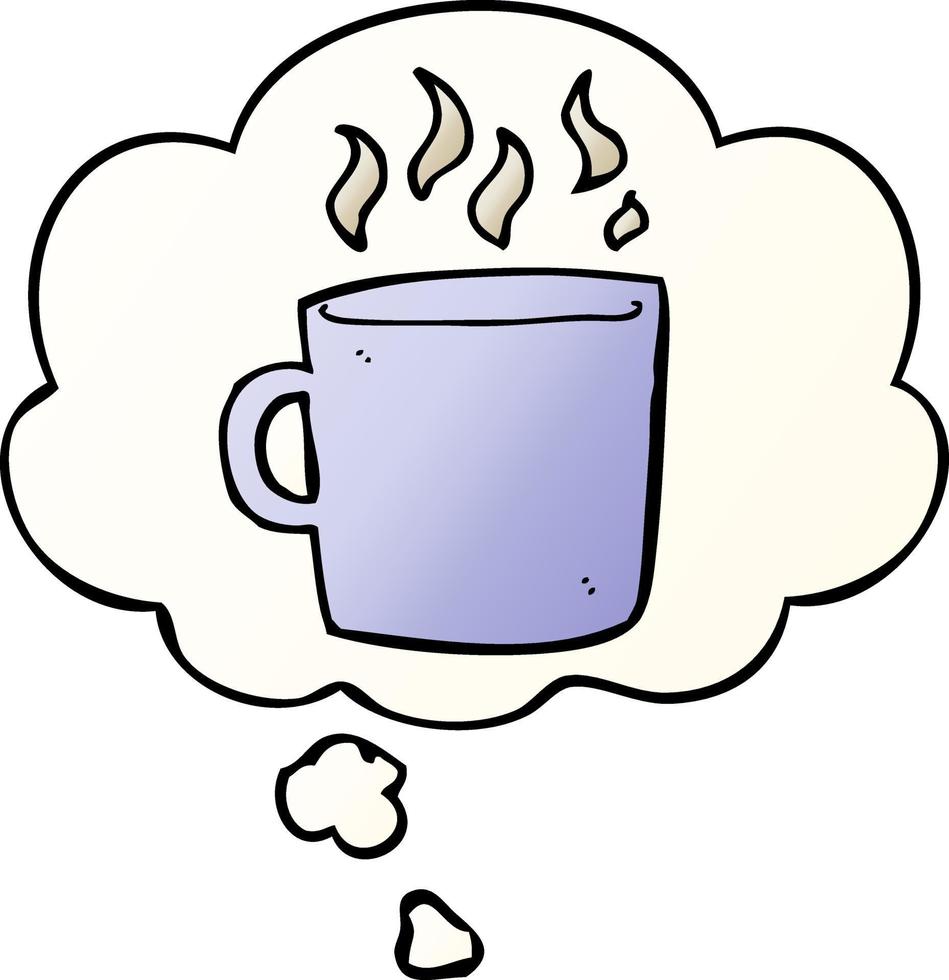 dessin animé tasse de café chaud et bulle de pensée dans un style dégradé lisse vecteur