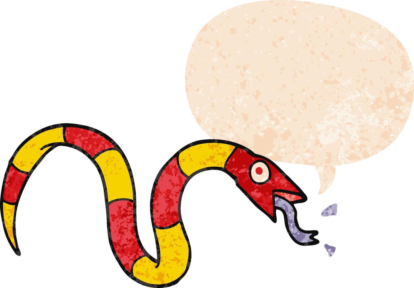 serpent de dessin animé et bulle de dialogue dans un style texturé rétro vecteur