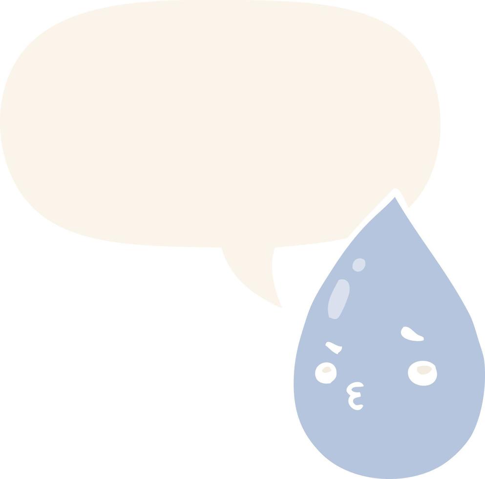 dessin animé mignon goutte de pluie et bulle de dialogue dans un style rétro vecteur