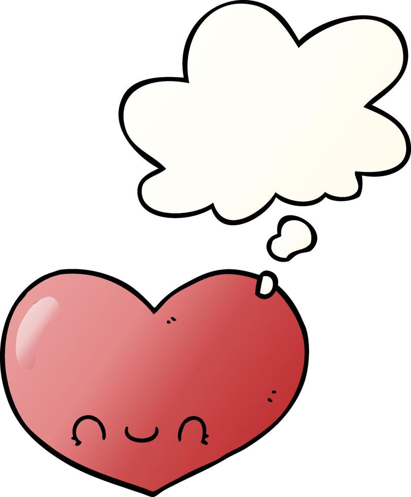personnage de coeur d'amour de dessin animé et bulle de pensée dans un style de dégradé lisse vecteur