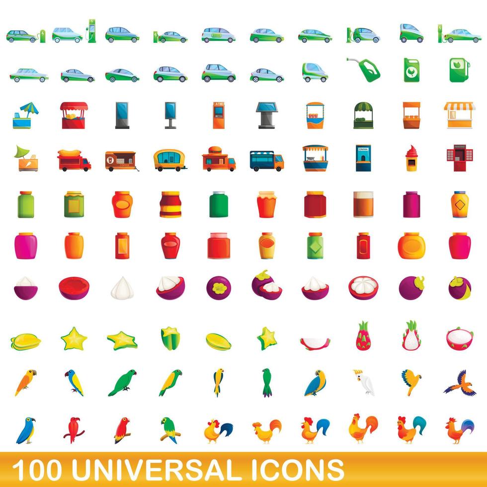 Ensemble de 100 icônes universelles, style dessin animé vecteur