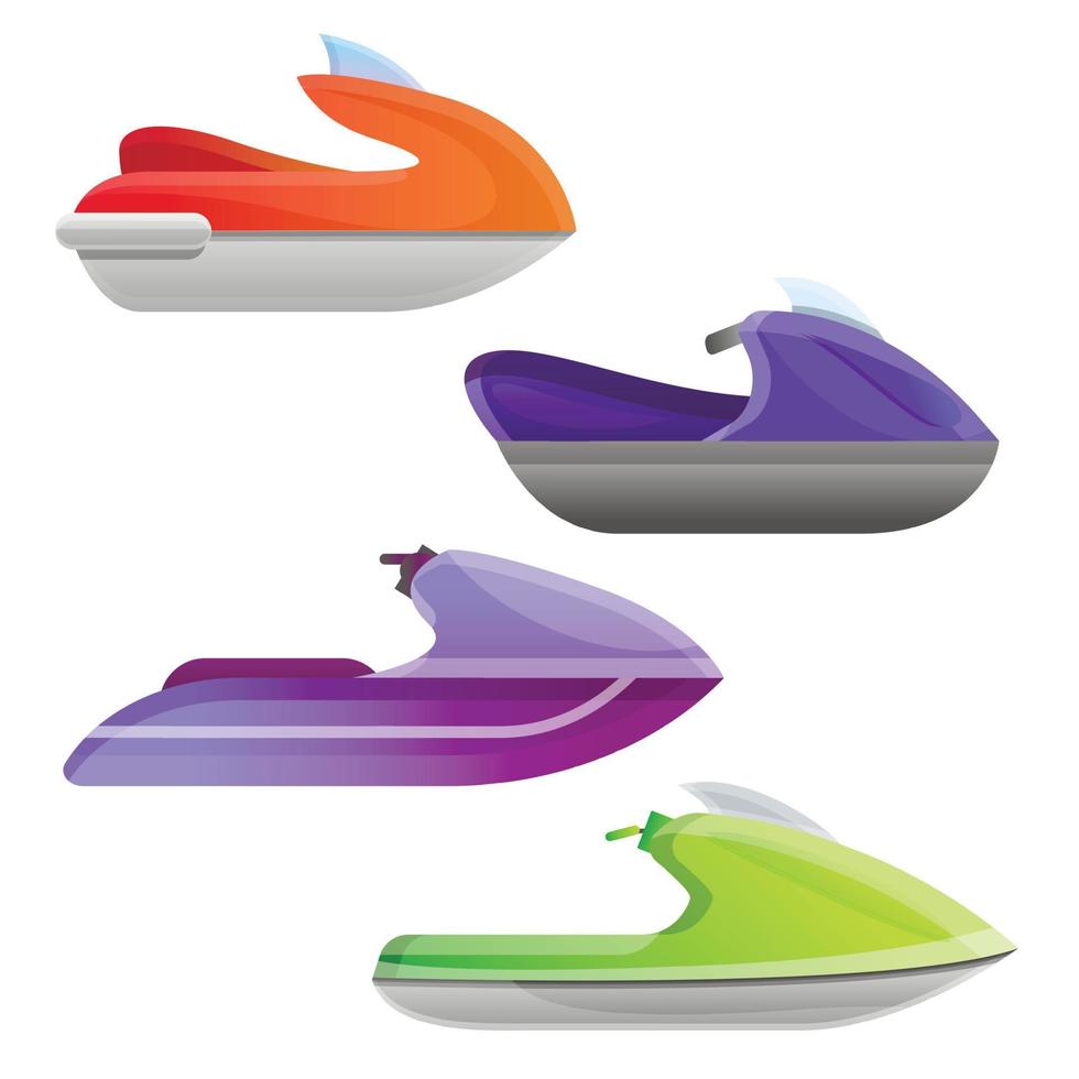 jeu d'icônes de jet ski, style cartoon vecteur