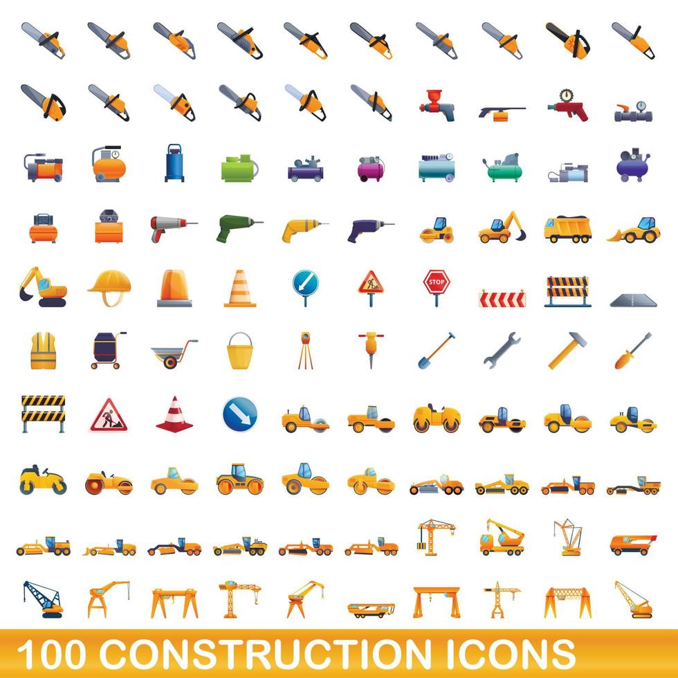 Ensemble de 100 icônes de construction, style dessin animé vecteur