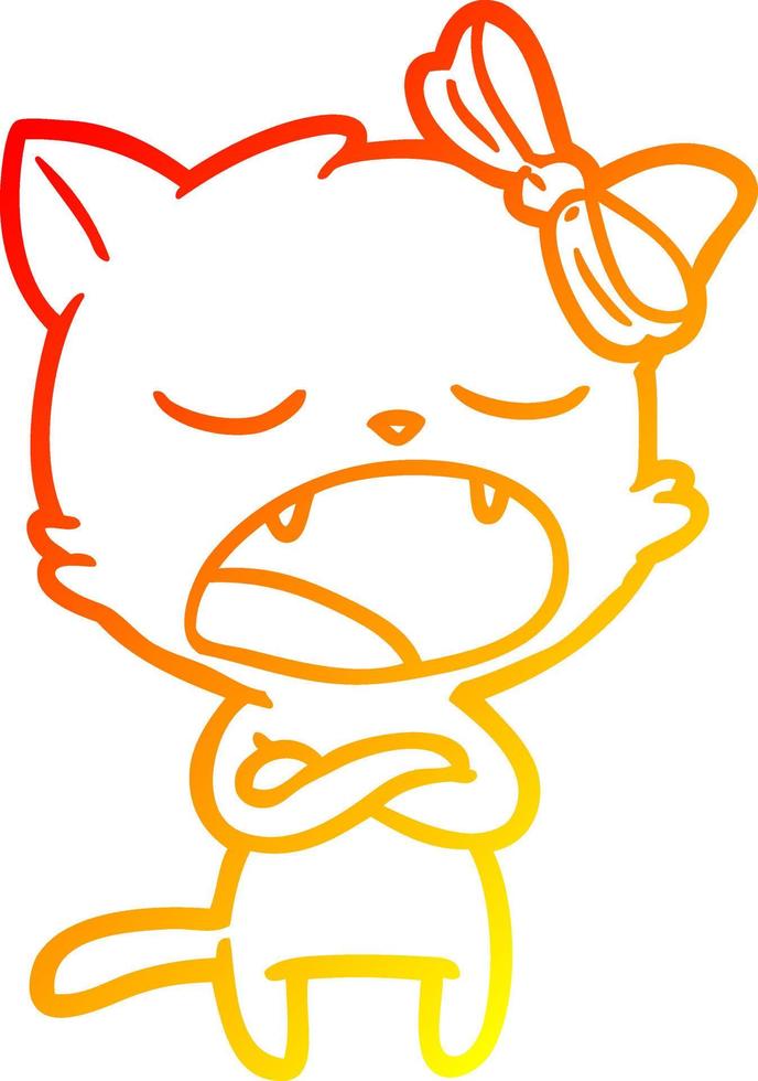 ligne de gradient chaud dessinant un chat de dessin animé agacé vecteur