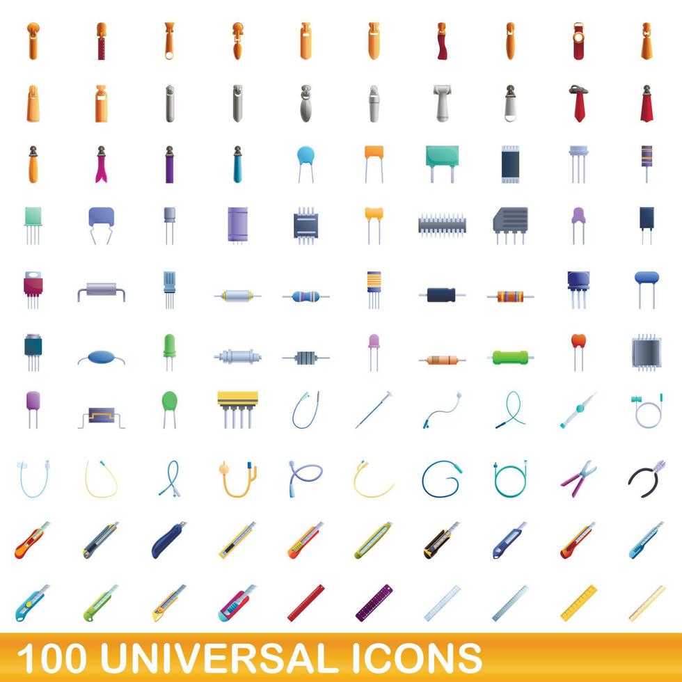 Ensemble de 100 icônes universelles, style dessin animé vecteur