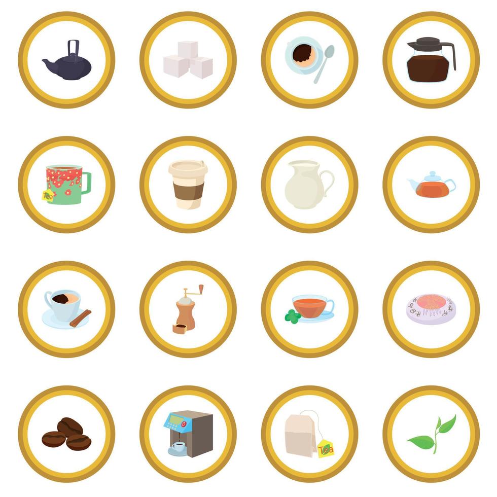 cercle d'icônes de café et de thé vecteur