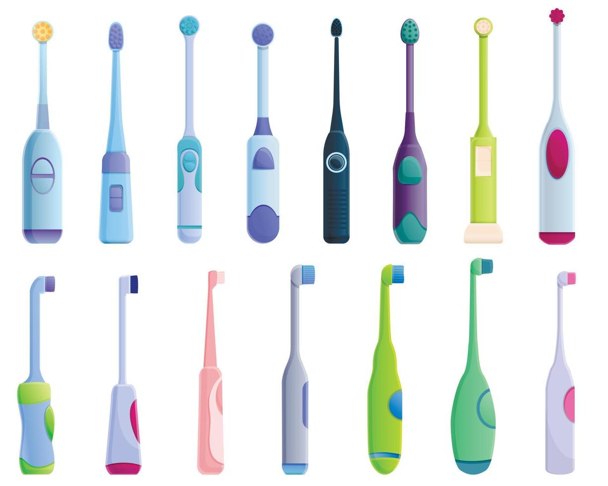 ensemble d'icônes de brosse à dents électrique, style dessin animé vecteur