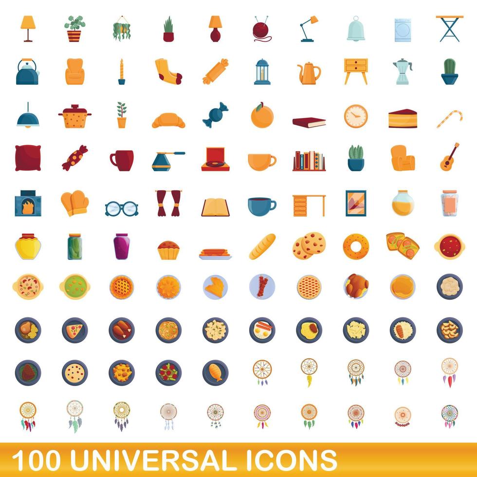 Ensemble de 100 icônes universelles, style dessin animé vecteur