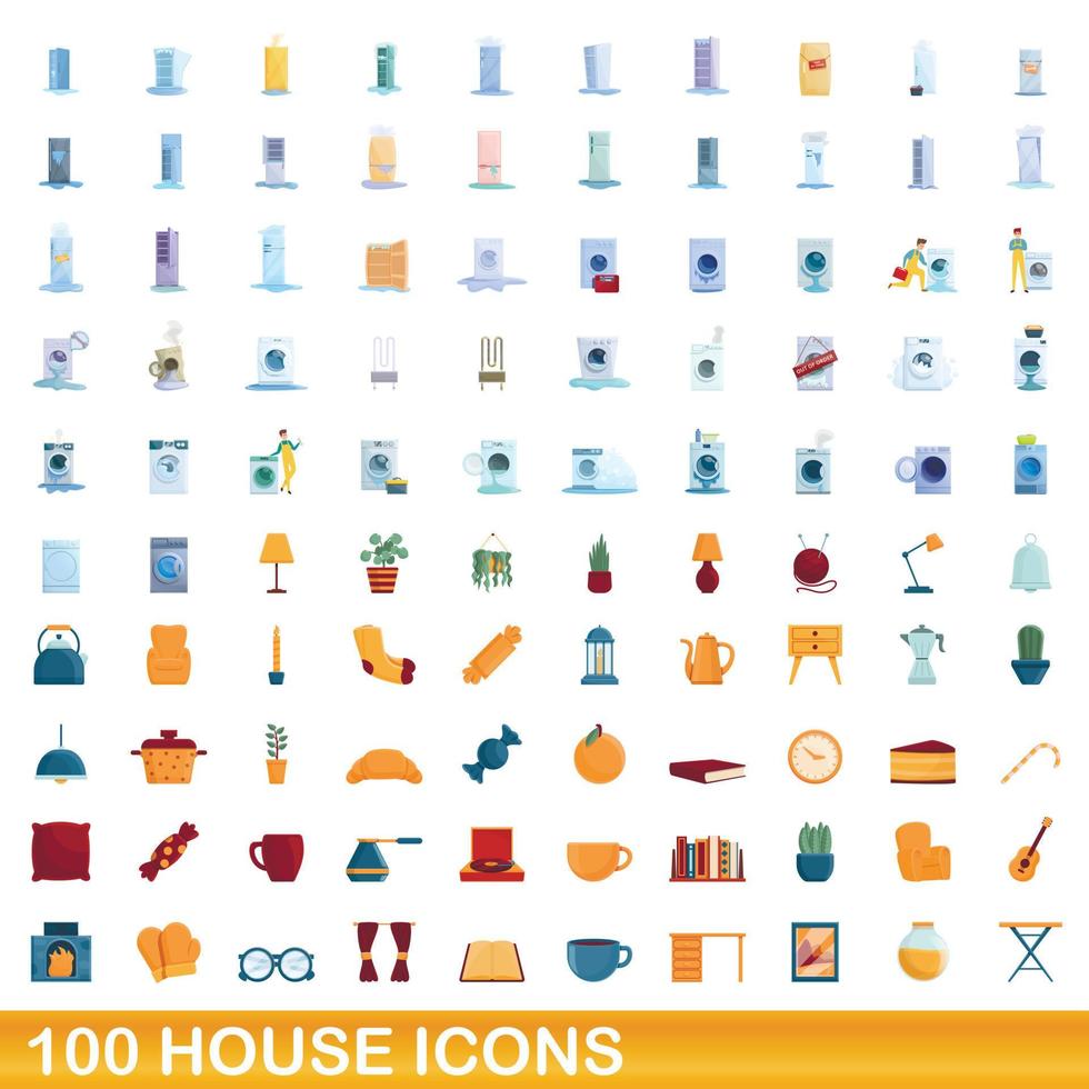 Ensemble de 100 icônes de maison, style dessin animé vecteur