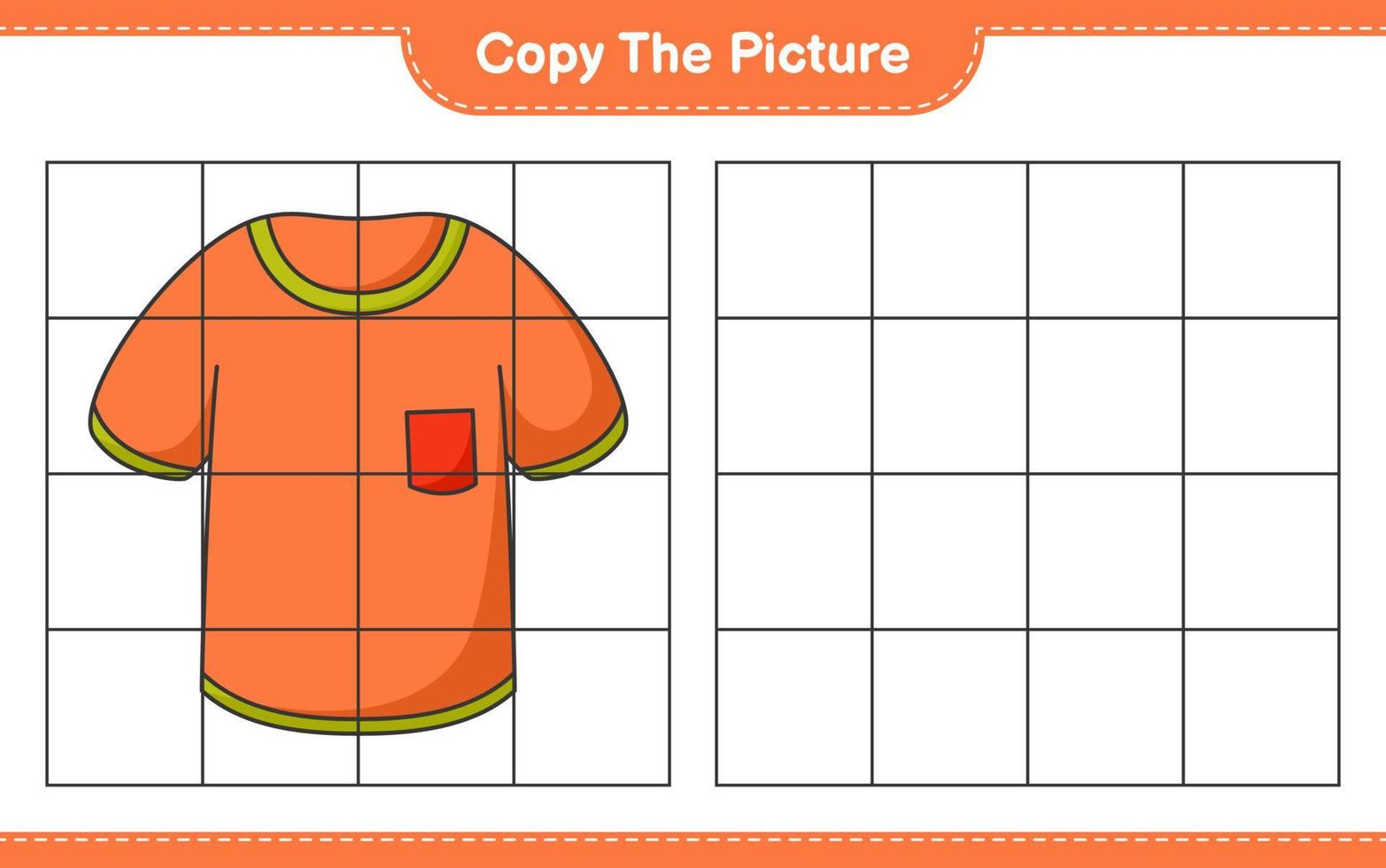 copiez l'image, copiez l'image du t-shirt en utilisant les lignes de la grille. jeu éducatif pour enfants, feuille de calcul imprimable, illustration vectorielle vecteur