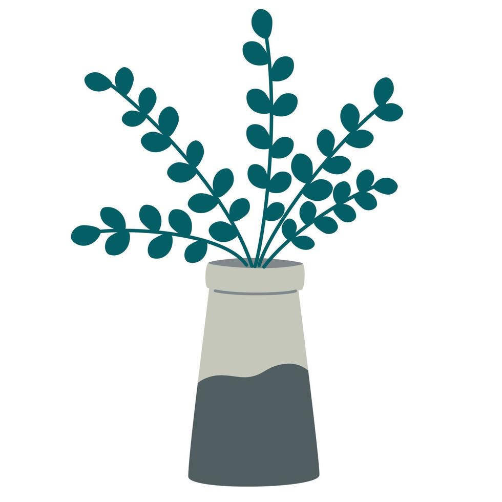 plante d'intérieur en pot. plante d'intérieur à feuillage poussant dans un pot de fleurs. décoration de feuille verte pour l'intérieur de la maison. décor intérieur naturel. main dessiner illustration vectorielle isolée sur fond blanc vecteur