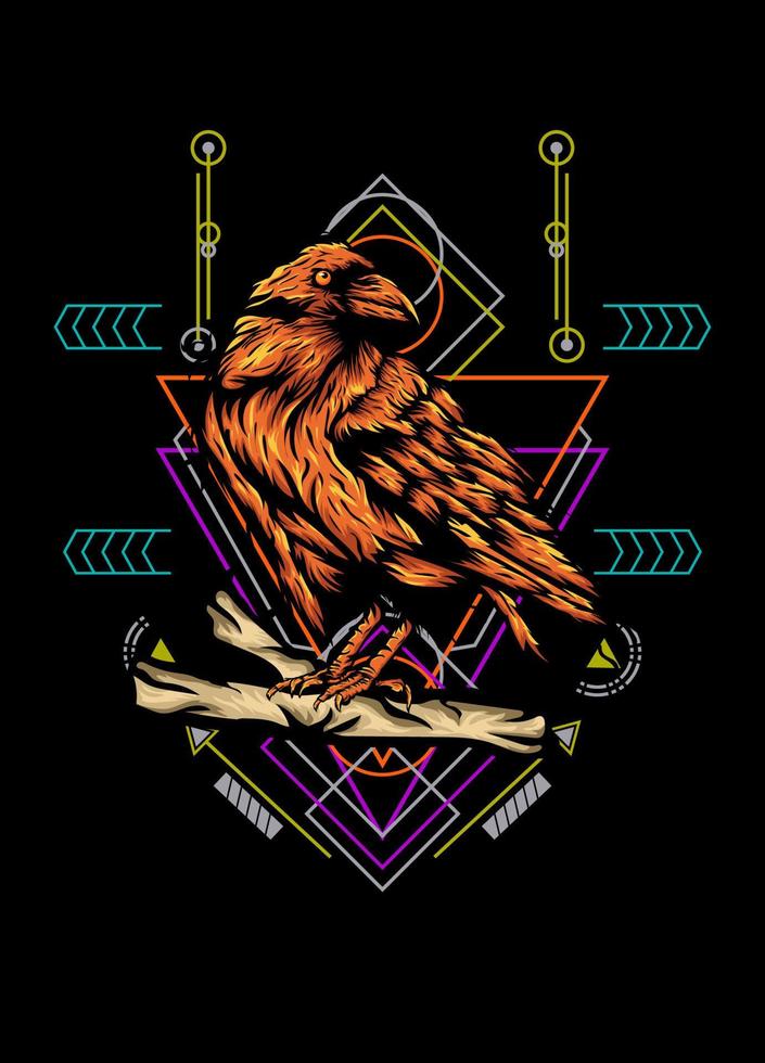 corbeau, corbeau d'oiseau, illustration vectorielle avec motif de géométrie sacrée pour la conception de t-shirt vecteur